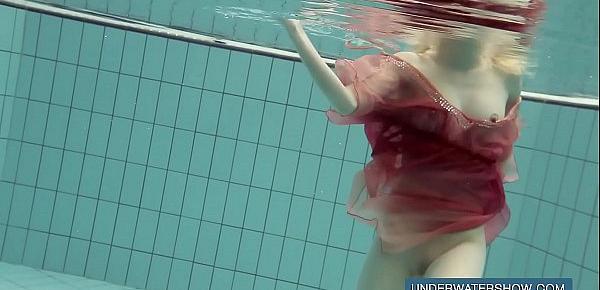  Katya Okuneva in red dress pool girl